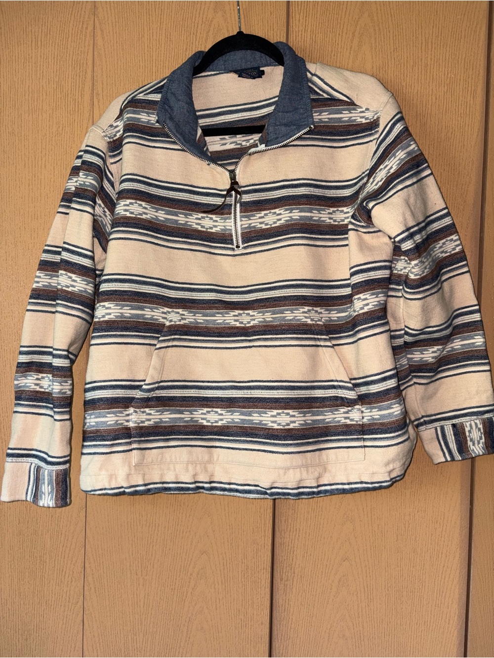 Pendleton Cream, Blue and Brown Striped Half-Zip Pullover
